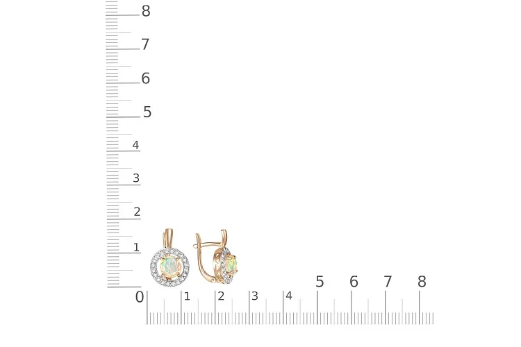Серьги из красного золота с 2 опалами и 40 фианитами