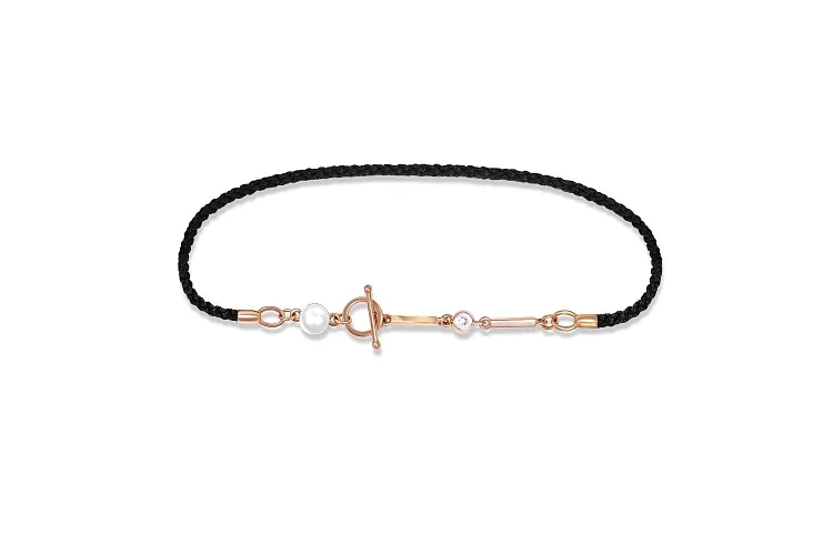 Браслет из красного золота с жемчугом и фианитом