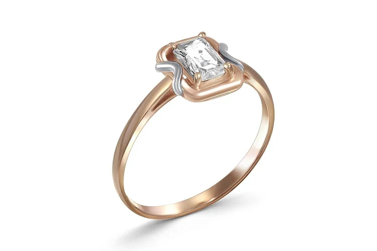 Кольцо из красного золота с горным хрусталём