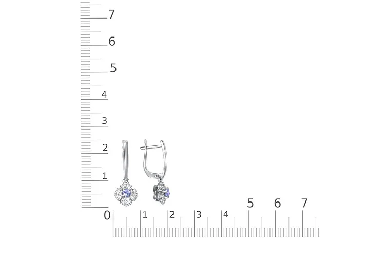 Серьги Цветы из белого золота с 2 танзанитами и 24 фианитами