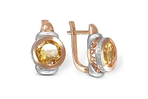 Серьги из красного золота с 2 цитринами и 52 фианитами