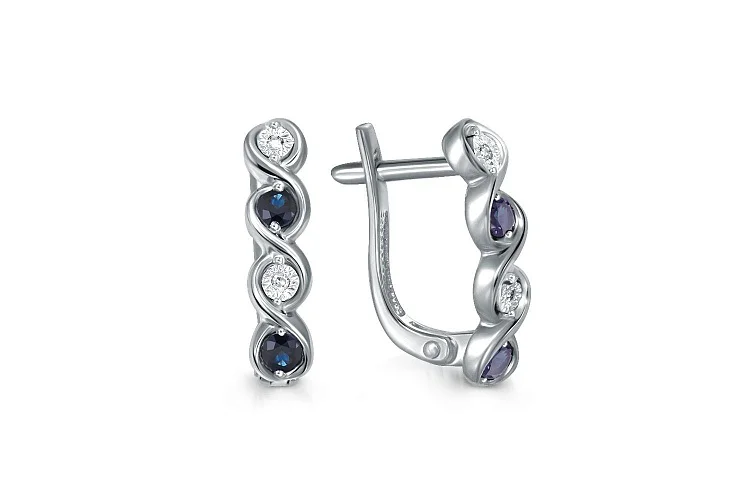 Серьги из белого золота с 4 сапфирами и 4 бриллиантами