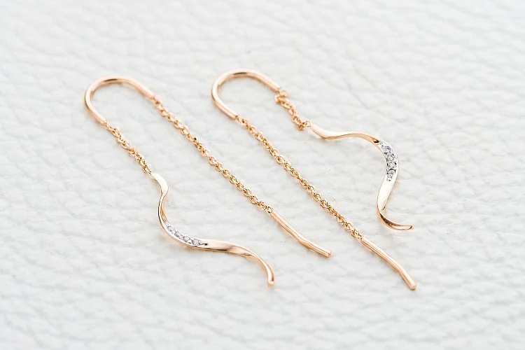 Серьги-продёвки из красного золота с 8 бриллиантами