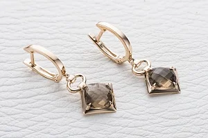 Серьги из красного золота с 2 раухтопазами