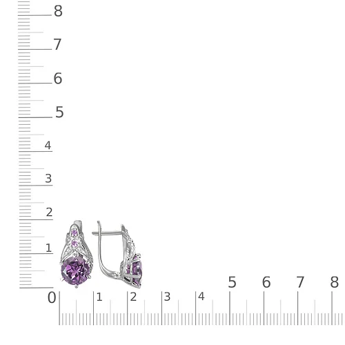 Серьги из белого золота с 2 аметистами и 4 фианитами