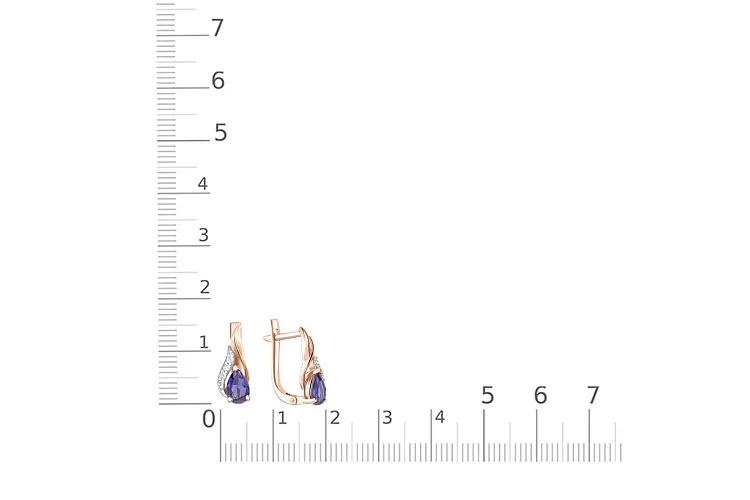 Серьги из красного золота с 2 иолитами и 6 фианитами