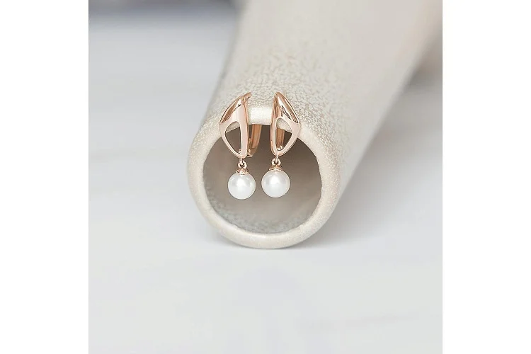 Серьги из красного золота с 2 жемчужинами