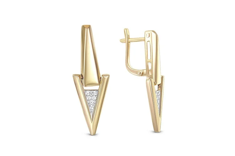 Серьги Треугольники из жёлтого золота с 12 фианитами