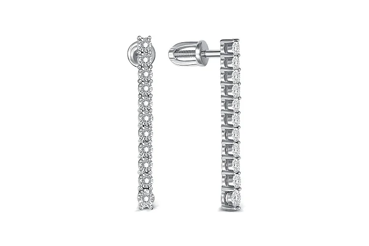 Серьги-пусеты Дорожки из белого золота с 22 бриллиантами