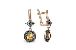 Серьги из красного золота с 2 цитринами и 50 фианитами