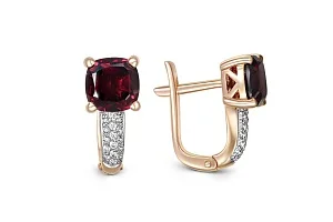 Серьги из красного золота с 2 гранатами и 32 фианитами