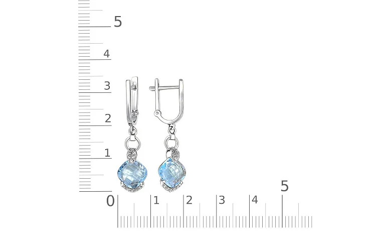 Серьги из белого золота с 2 топазами sky и 24 фианитами