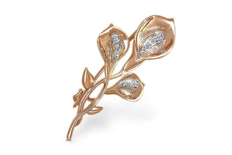 Брошь Цветок из красного золота с 9 бриллиантами