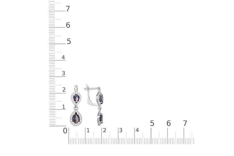 Серьги из белого золота с 4 александритами и 64 фианитами