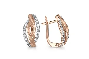 Серьги из красного золота с 32 фианитами