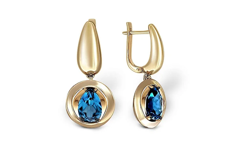 Серьги из жёлтого золота с 2 ситаллами