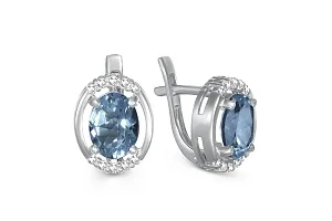 Серьги из белого золота с 2 топазами лондон и 20 фианитами