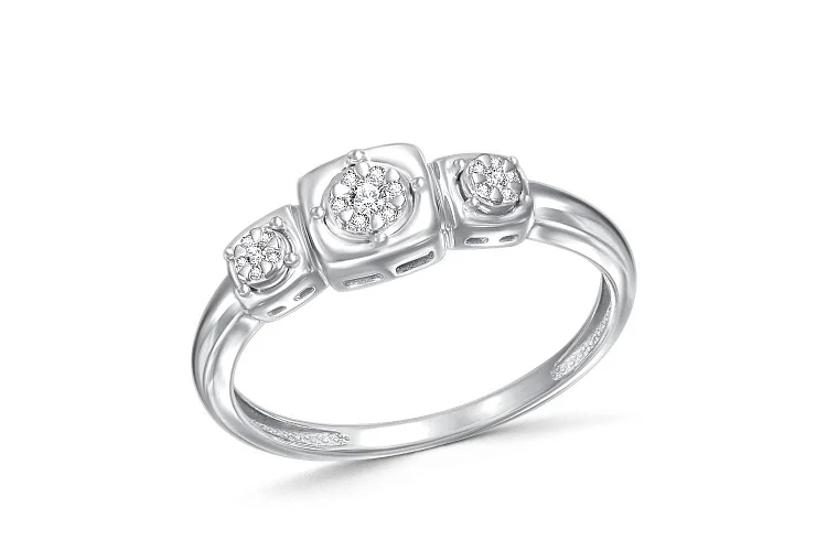 Кольцо Квадрат из белого золота с 19 бриллиантами