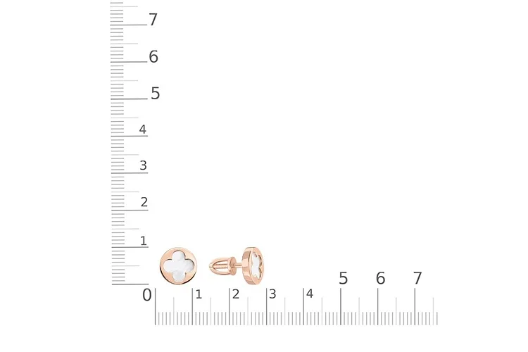 Серьги-пусеты Клевер из красного золота с перламутром