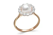 Кольцо из красного золота с жемчугом и 13 фианитами