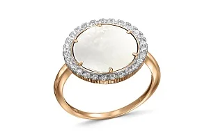 Кольцо из красного золота с перламутром и 28 фианитами