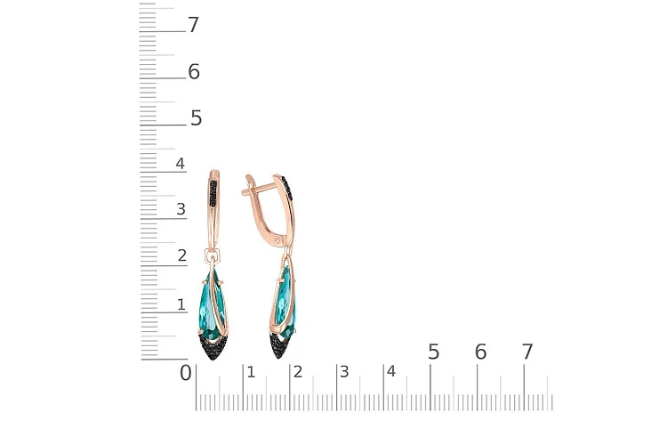 Серьги из красного золота с 2 ситаллами и 32 фианитами