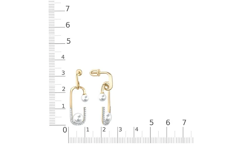 Серьги-пусеты из жёлтого золота с 4 жемчужинами и 44 фианитами
