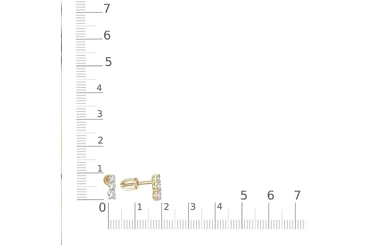 Серьги-пусеты из жёлтого золота с 6 фианитами