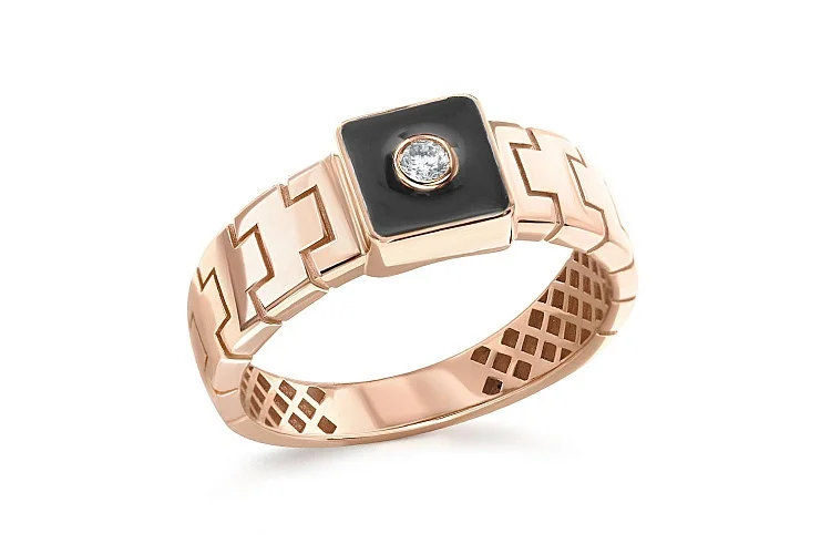 Печатка из красного золота с фианитом