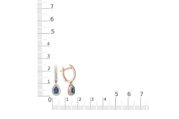 Серьги из красного золота с 2 топазами лондон и 54 фианитами