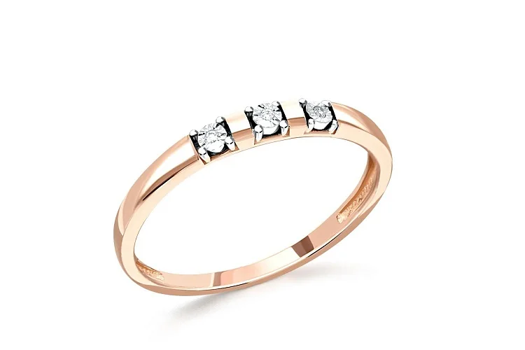 Кольцо из красного золота с 3 бриллиантами