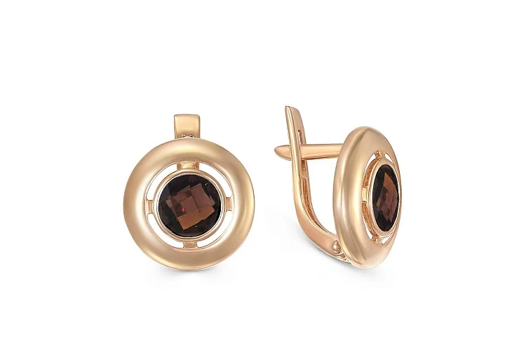 Серьги Круги из красного золота с 2 раухтопазами