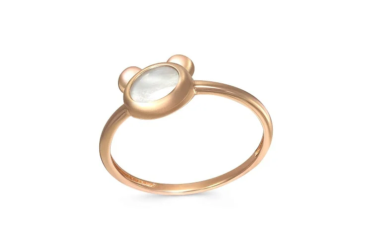 Детское кольцо Мишка из красного золота с перламутром