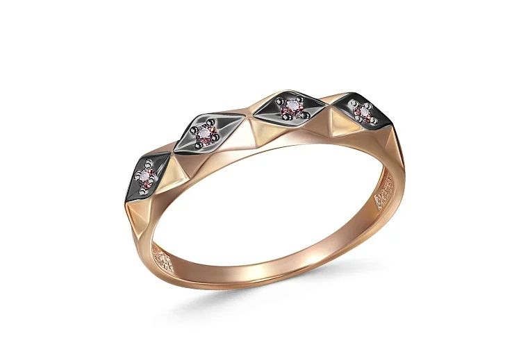 Кольцо из красного золота с 4 фианитами