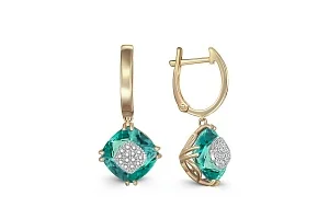 Серьги из жёлтого золота с 2 кварцами и 28 бриллиантами