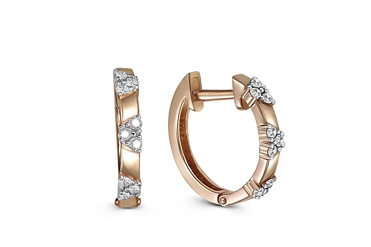 Серьги из красного золота с 18 фианитами