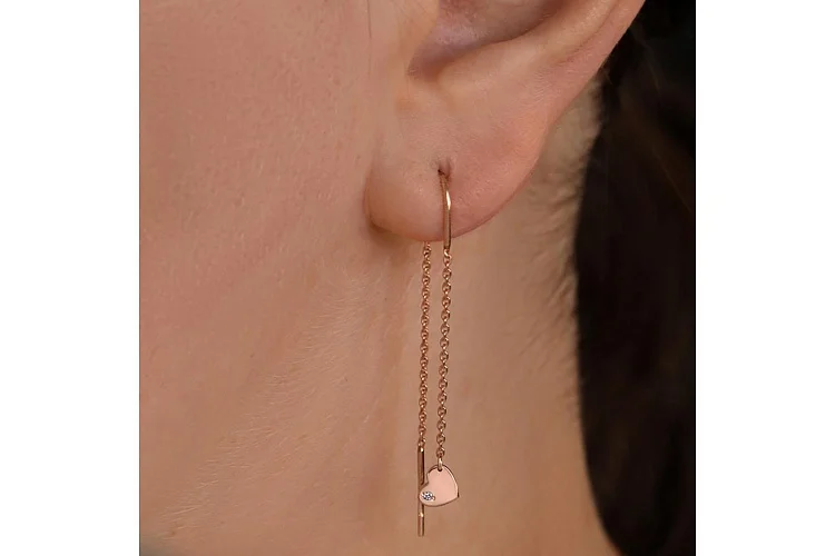 Серьги-продёвки из красного золота с 2 бриллиантами