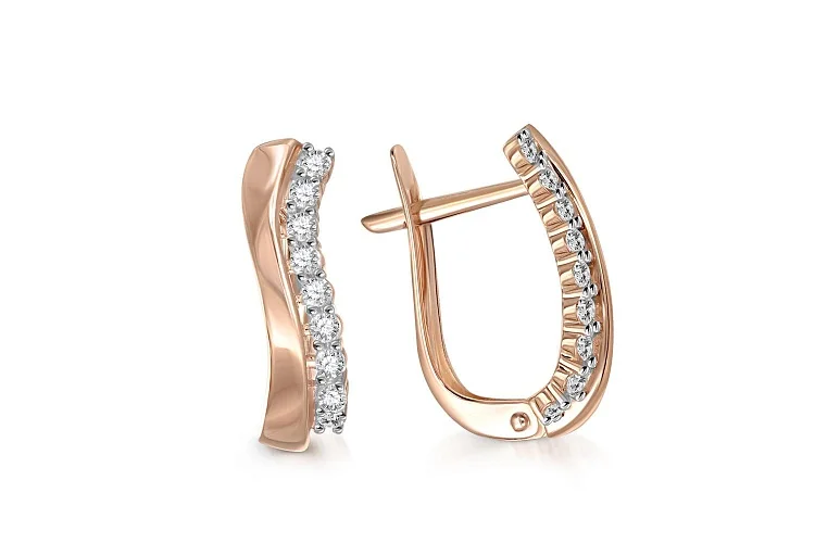 Серьги из красного золота с 18 фианитами