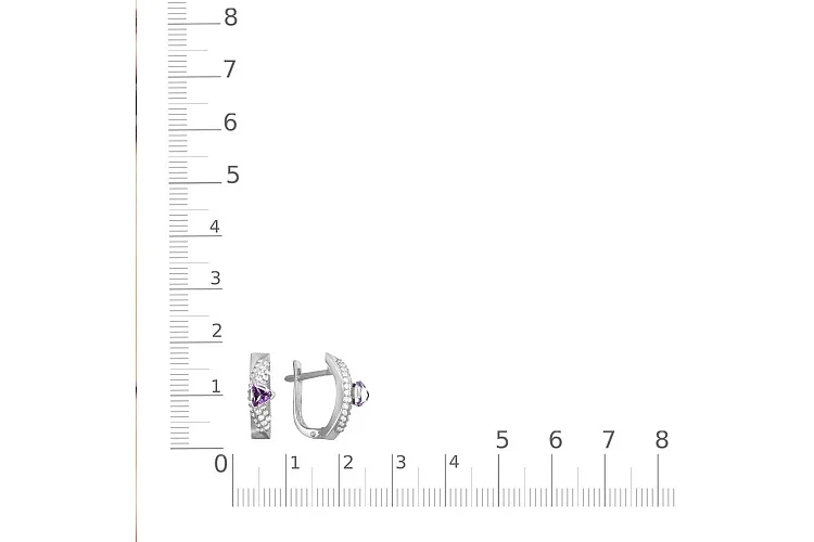 Серьги из белого золота с 2 аметистами и 54 фианитами
