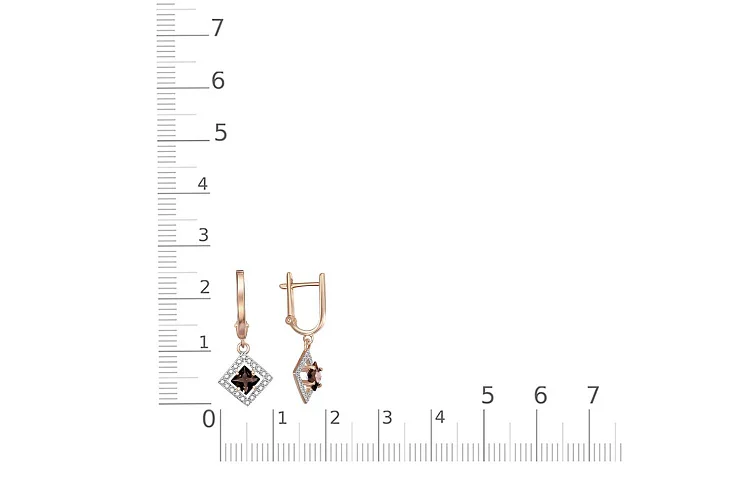 Серьги из красного золота с 2 раухтопазами и 40 фианитами