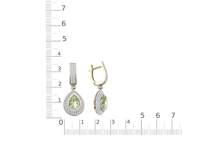 Серьги из жёлтого золота с 2 аметистами и 278 фианитами