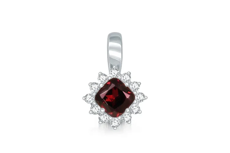 Подвеска из белого золота с гранатом и 12 фианитами