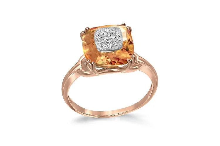 Кольцо из красного золота с цитрином и 14 бриллиантами