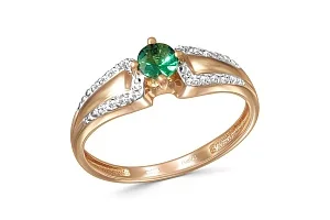 Кольцо из красного золота с изумрудом и 16 фианитами