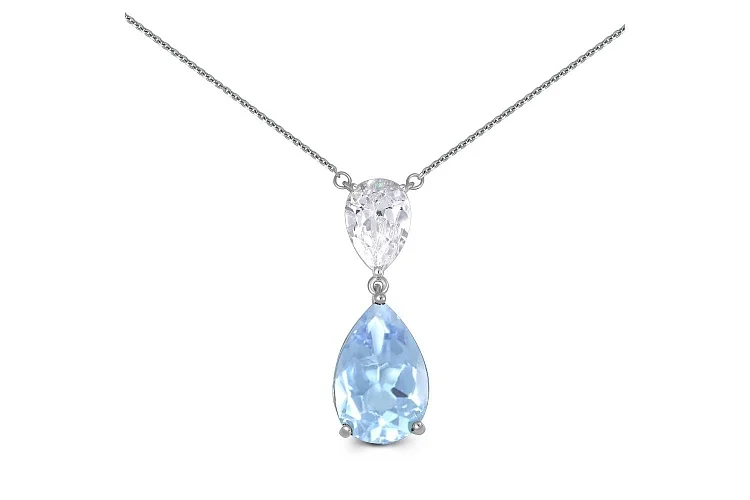 Колье из белого золота с топазом sky и фианитом