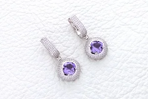 Серьги из белого золота с 2 аметистами и 278 фианитами