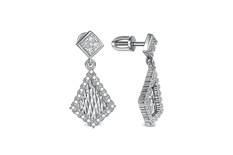 Серьги-пусеты из белого золота с 48 фианитами