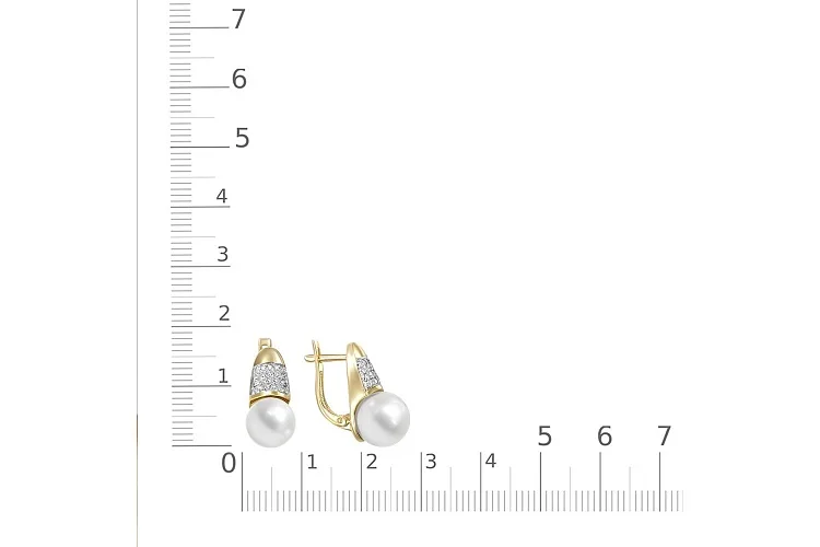 Серьги из жёлтого золота с 2 жемчужинами и 42 бриллиантами