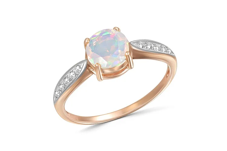 Кольцо из красного золота с опалом и 10 фианитами