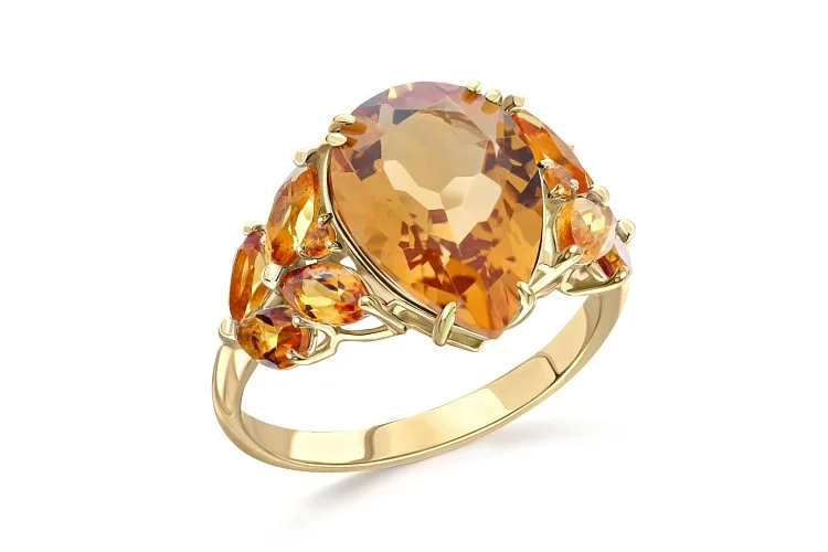 Кольцо из жёлтого золота с 11 цитринами